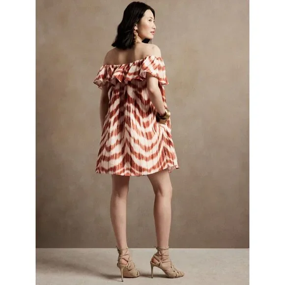 BANANA REPUBLIC Meridian Zebra Print Linen Off Shoulder Ruffle Dress, Size PXS - Picture 2 of 15